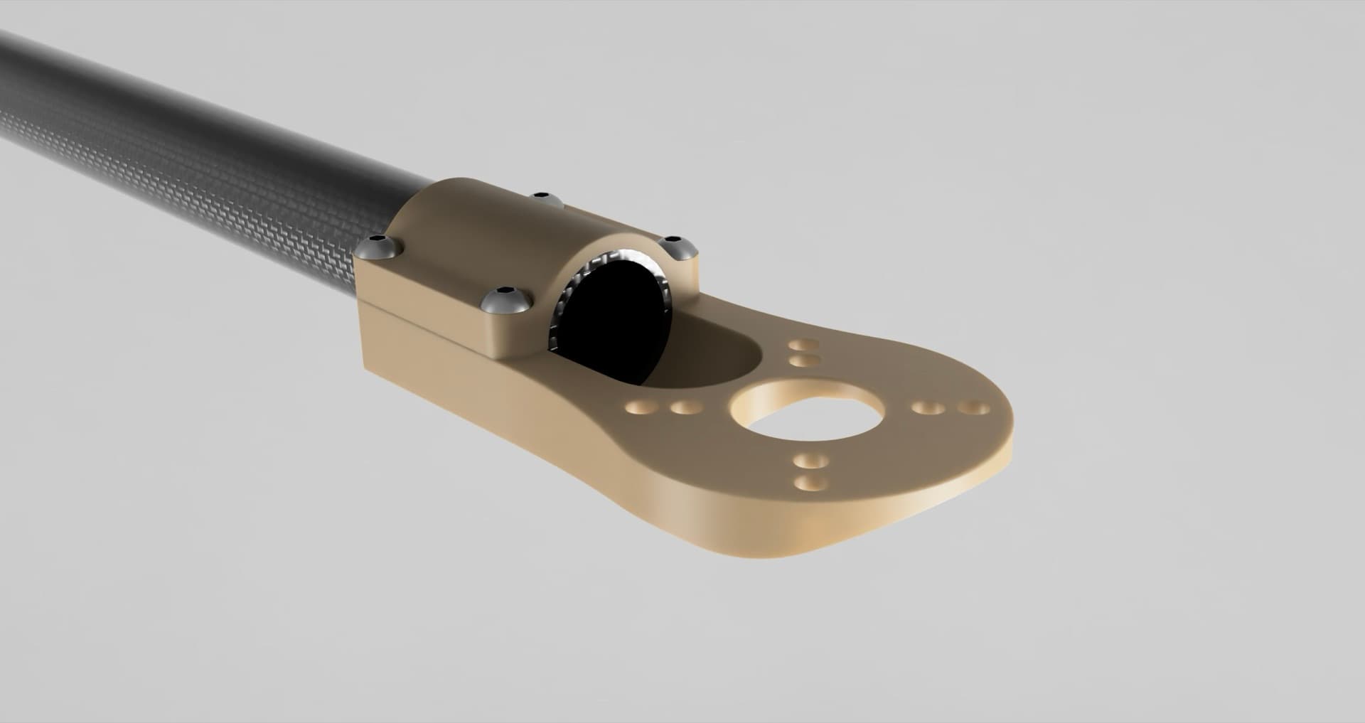 Design render of a micro-molded part mounted on a carbon tube